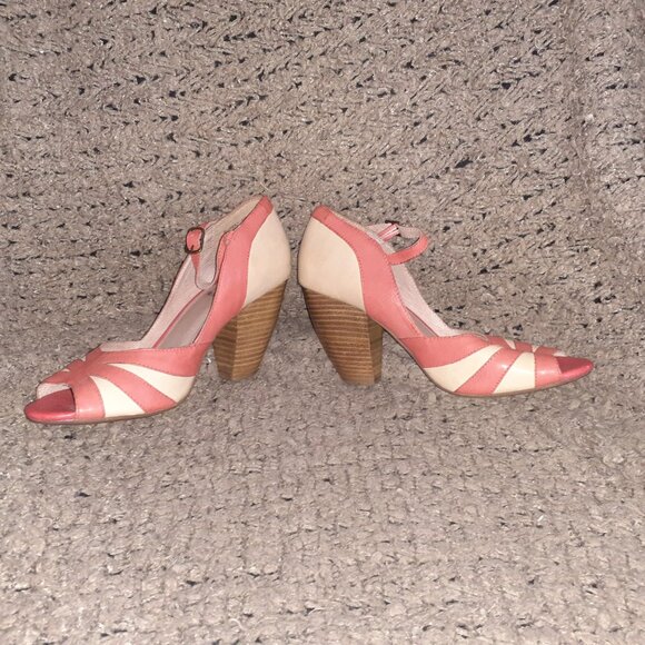 MIZ MOOZ-Weatherly-Retro/Rockabilly Salmon/Beige Leather Peep Toe-Sz 6-Excellent - Picture 4 of 8
